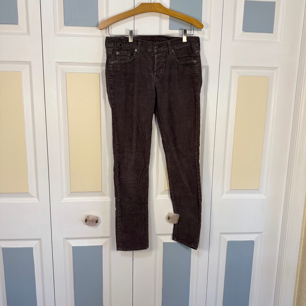 7 For All Mankind Grey Corduroy Slim Pants Embellished Studded Size 26 AU0086484